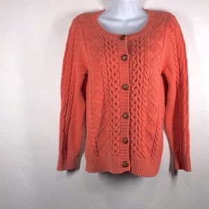 LL Bean coral cable knit cardigan size medium